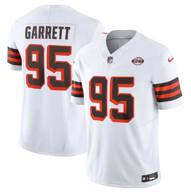 Men & Women & Youth Cleveland Browns #95 Myles Garrett White 2023 F.U.S.E. 1946 Collection Vapor Untouchable Limited Stitched Jersey